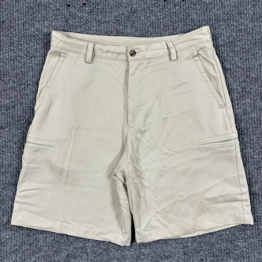 IZOD Golf Mens Cargo Shorts Size 32 Beige Performance Outdoor Lightweight